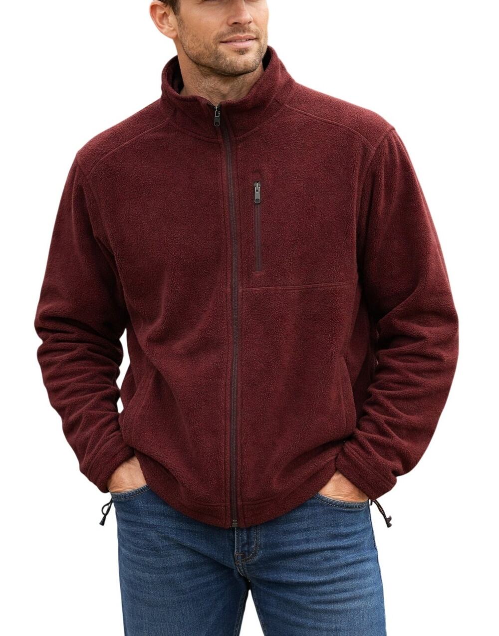 Duluth Trading Fleece Jacket Large Maroon Full Zip Chest Pocket Gorpcore Outdoor